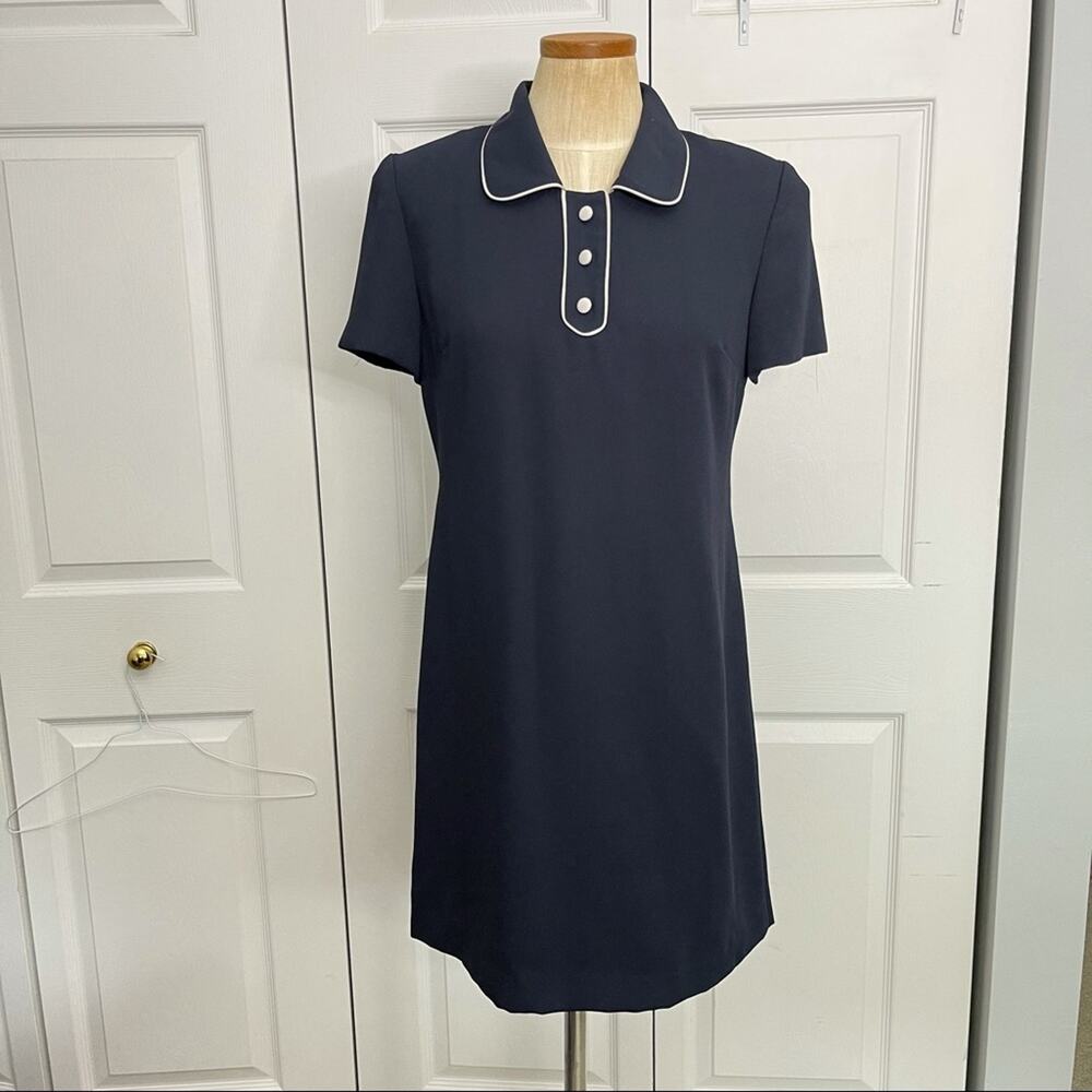 Donna Ricco Vintage Shift Dress Navy Peterpan Collar Mod Navy 8 Petite